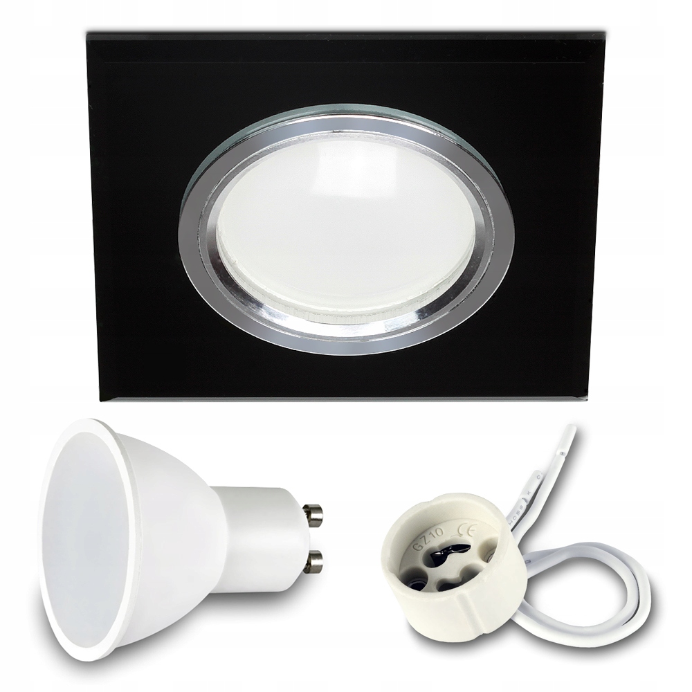 

Zestaw Oprawa Szklana Kwadrat Czarna +led GU10 7W