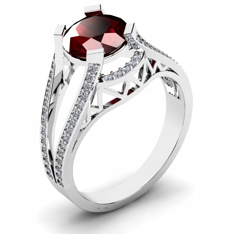 

Pierścionek Z Białego Złota Z Bordową Cyrkonią