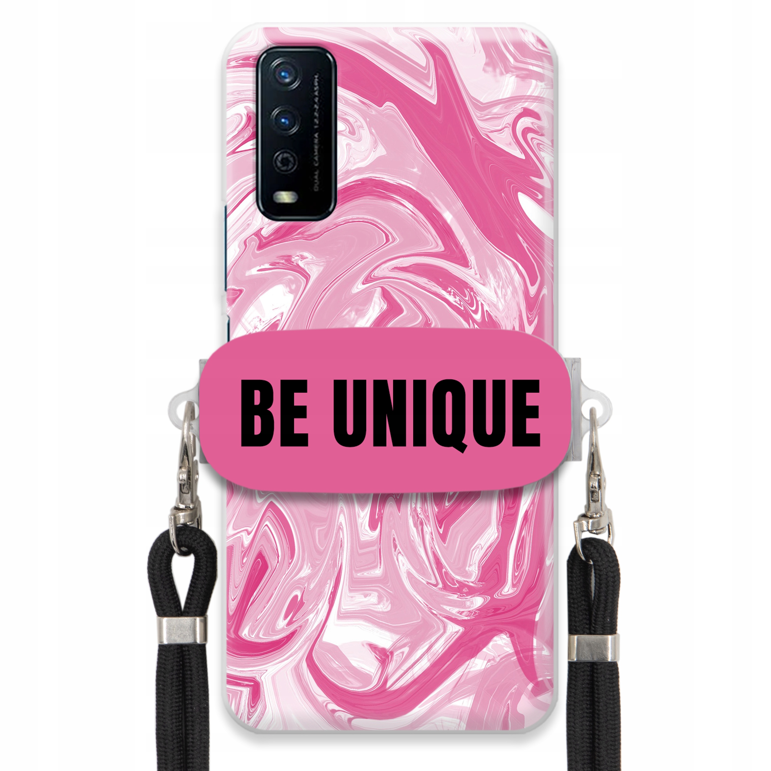 Puzdro pre Vivo Y20s Puzdro držiak šnúrka Čierna ružová Mramor Unique