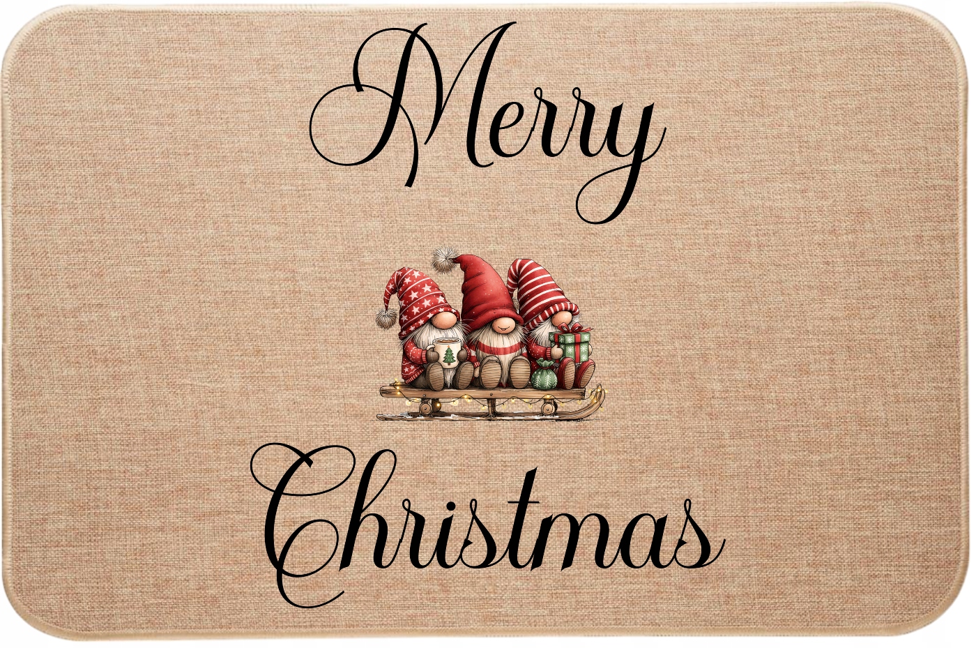 Vánoční lněná rohožka Vánoční skřítci Merry Christmas