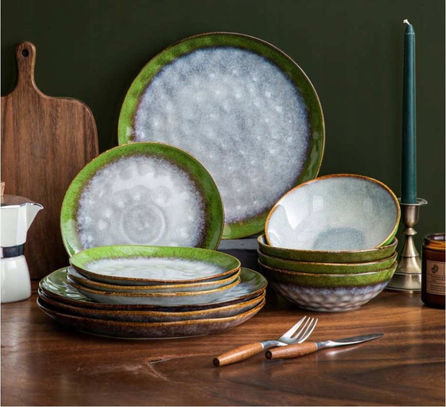 Serwis obiadowy zielony Vancasso STARRY zastawa kamionka 24szt / 8 osób Linia STARRY