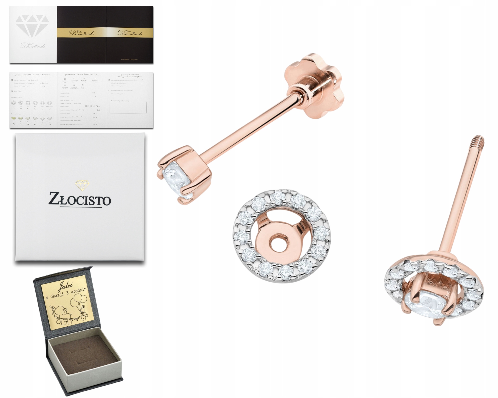 Růžové Zlato Náušnice S Brilianty 0,32 Ct Šroubovací Tyčinka Zlato 585