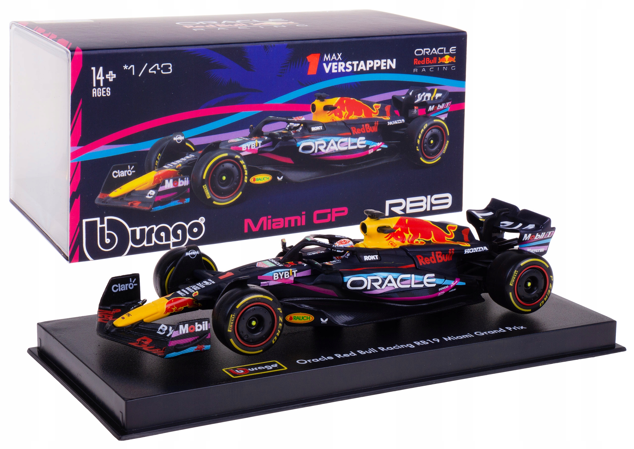Red Bull RB19 Miami Gp F1 Bolid Model Matal Bburago 1:43 #1 Verstappen Box