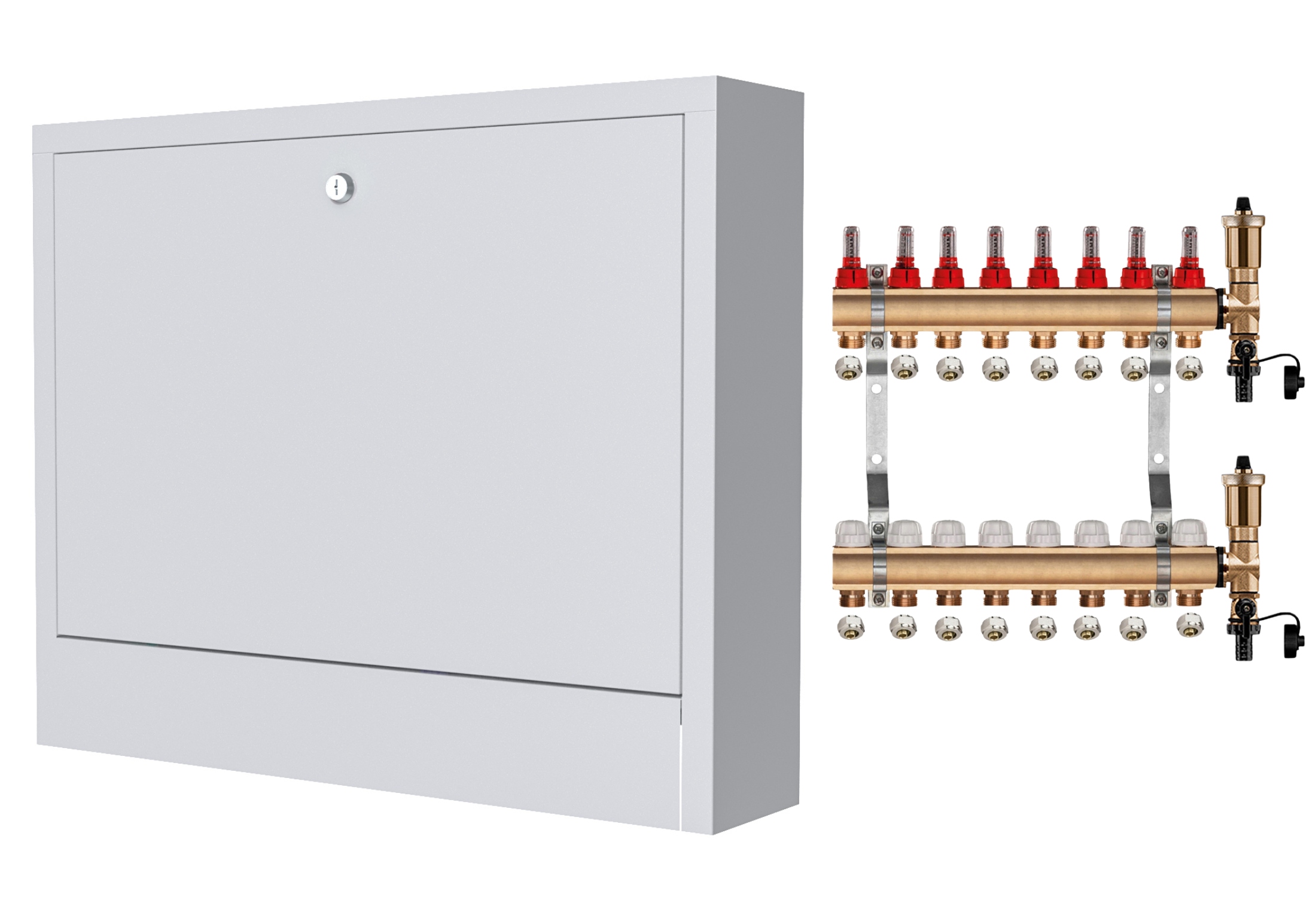 Mosazný Rozdělovač 8 Sekcí Spojky Nástěnná Skříňka