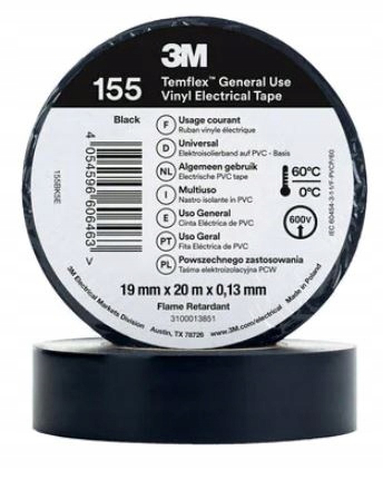 

3M Temflex 155 Winylowa taśma Czarna 19mm x 20m