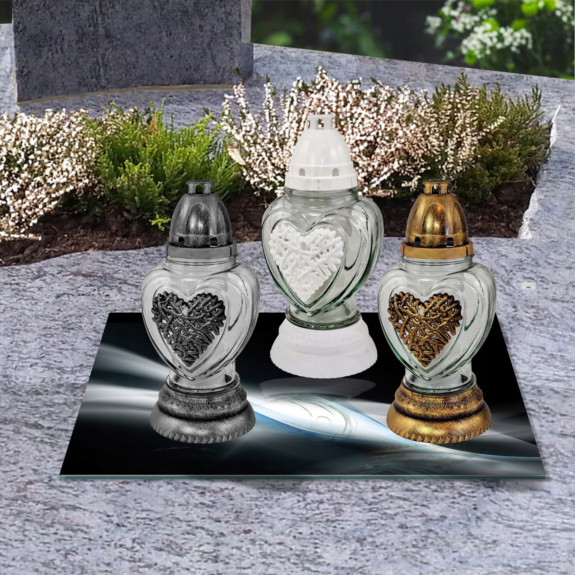 SZKLANA PODSTAWKA POD ZNICZE 35x35cm Popiel 125g Materiał szkło hartowane