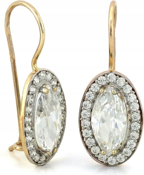 Náušnice zlaté 585 velké na biglu se zirkony jako dárek 14k pro ni módní