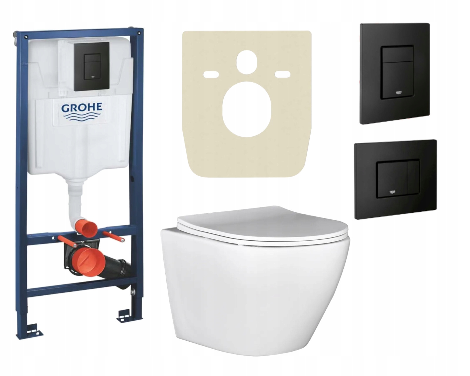 Zestaw WC Stelaż Grohe Solido+ Miska Desna bezkołnierzowa + przycisk + mata