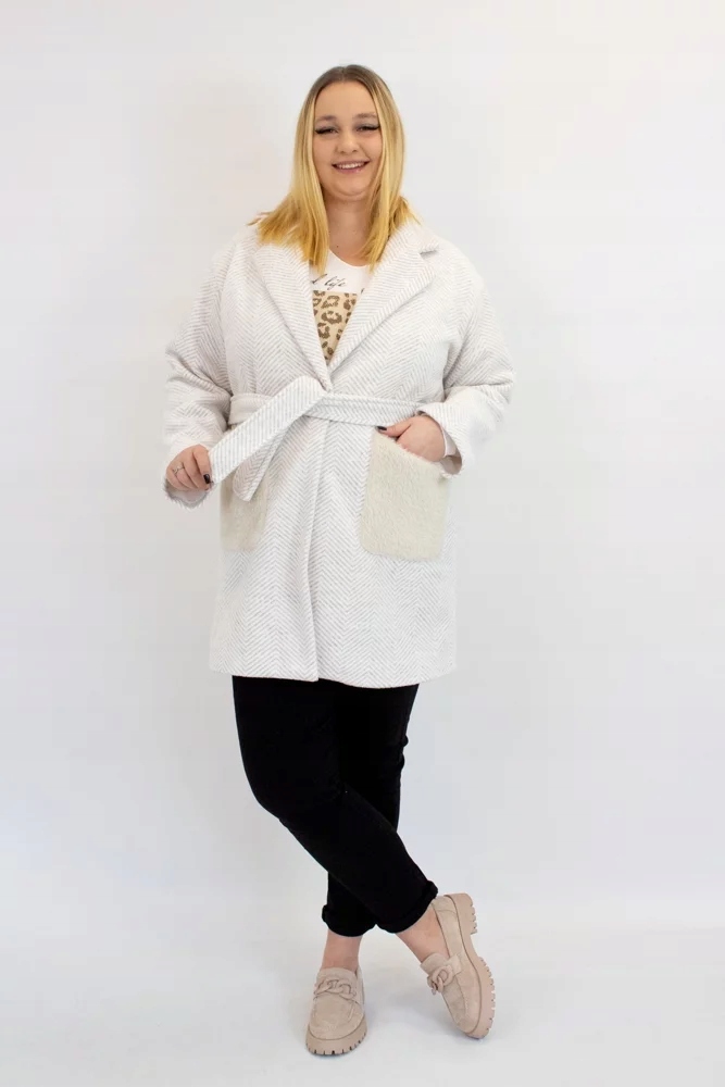 Béžový dámský zimní kabát se zavazováním v pase Uni