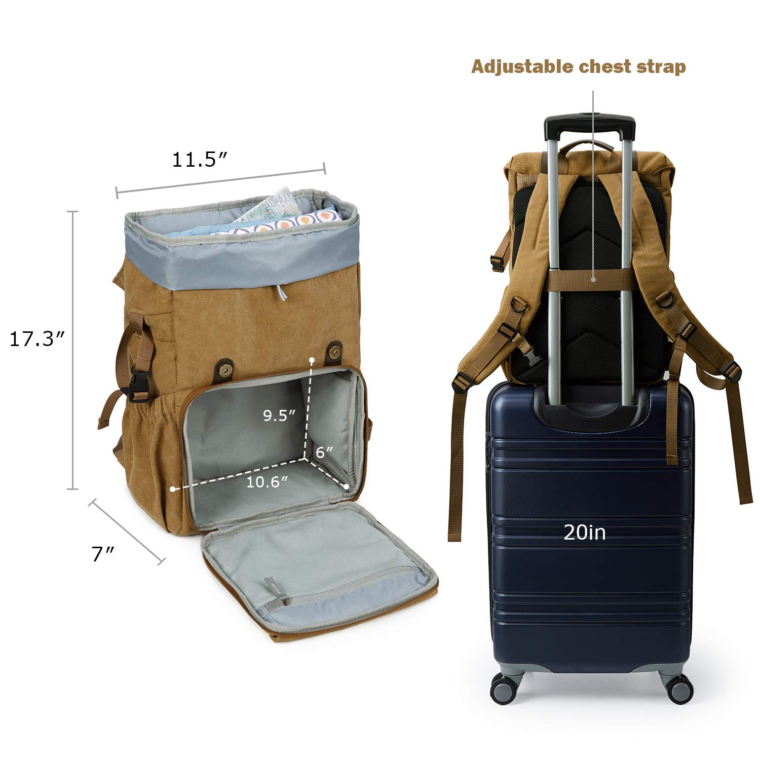 BAGSMART Plecak Fotograficzny Canvas Na Laptop 15" i Sprzęt Foto — miniatura 6