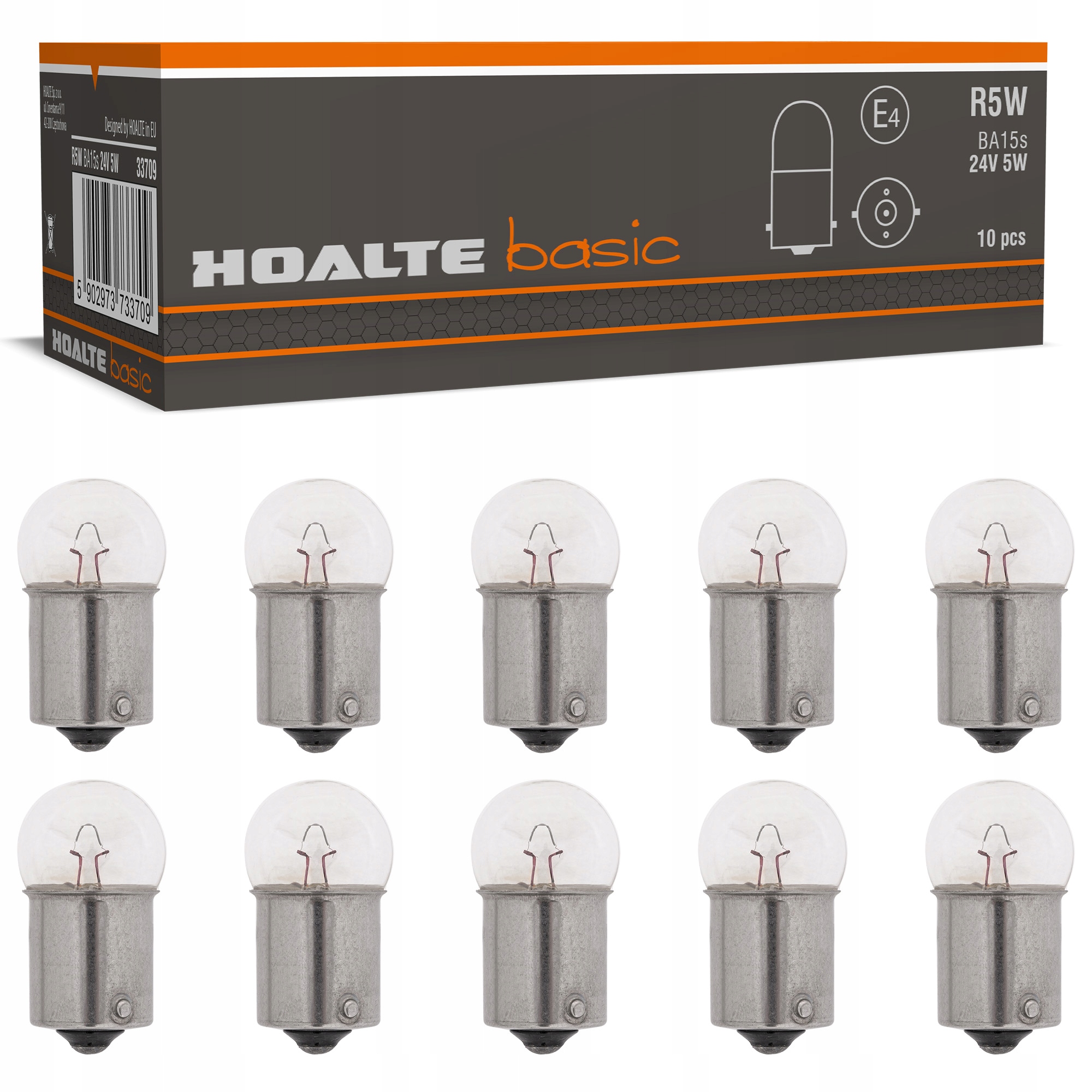 ŻARÓWKI R5W HOALTE BA15s 5W 12V SAMOCHODOWE Z HOMOLOGACJĄ 10 SZTUK