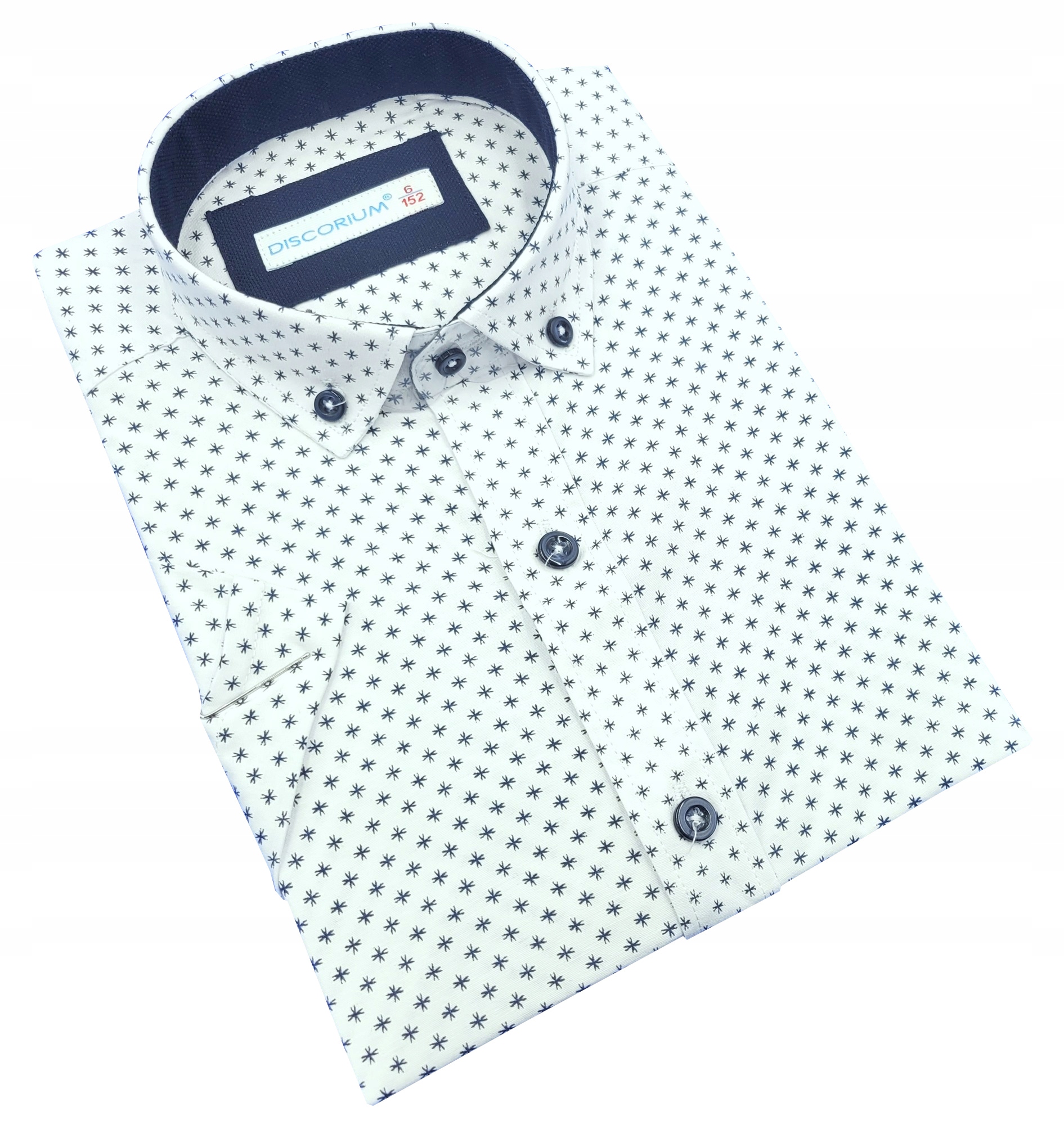 Koszula chłopięca bawełniana biała wzór Turcja krótki rękaw 146 Rękaw krótki rękaw