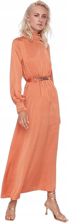 Trendyol Oranžová Šaty Maxi S Řetízkem A Rolákem 40 5BC