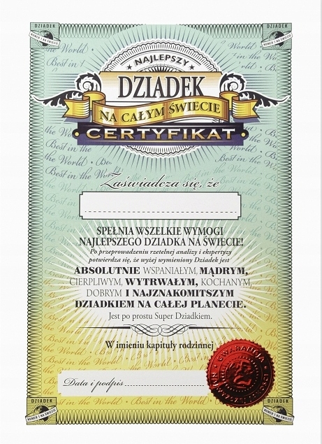 

Wyjątkowy Certyfikat, na Dzień Dziadka