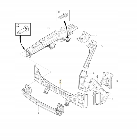 Volvo XC60 II zesílení zadního pásu, stěna zavazadlového prostoru