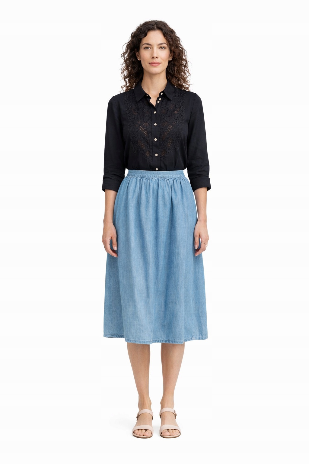 Černá Košile S Prolamovanými Vložkami, Dlouhý Rukáv, Velikost I3A