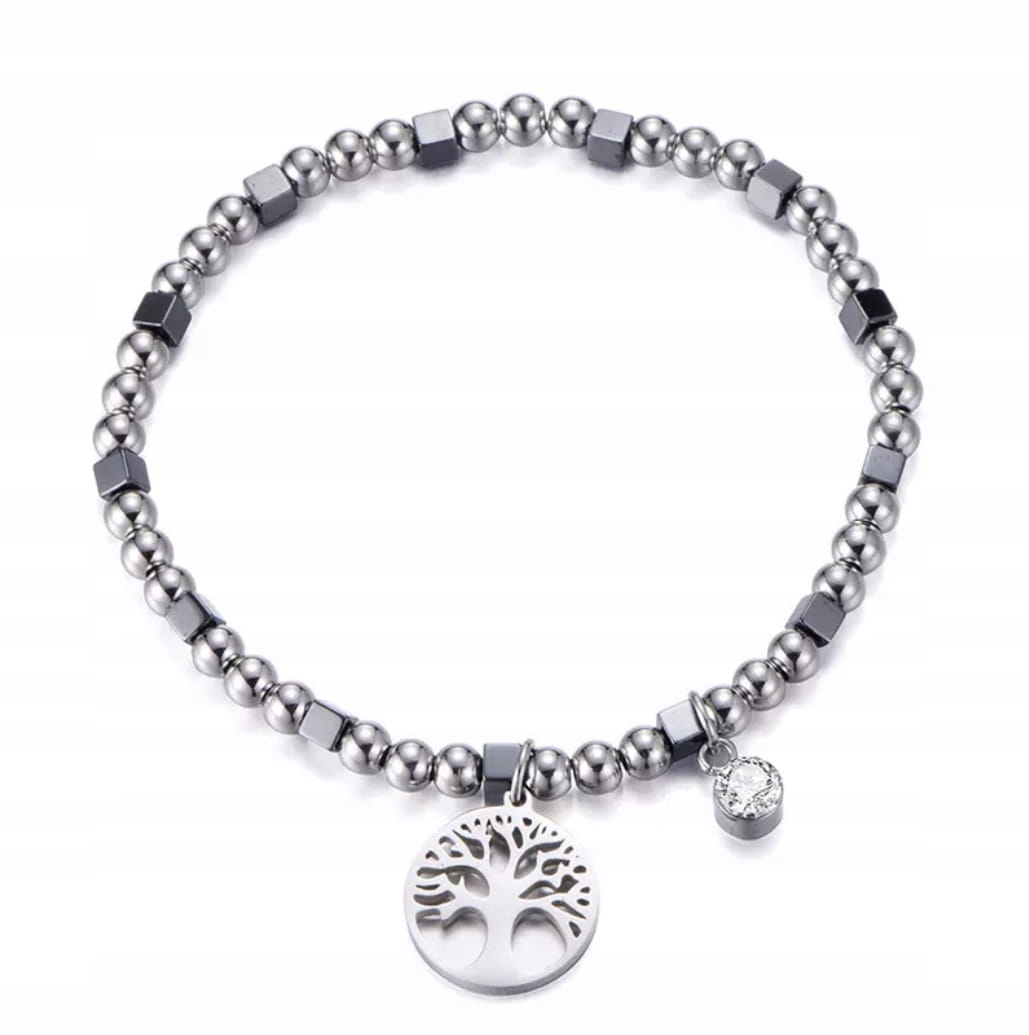 

Bransoletka stalowa koraliki zawieszka drzewko