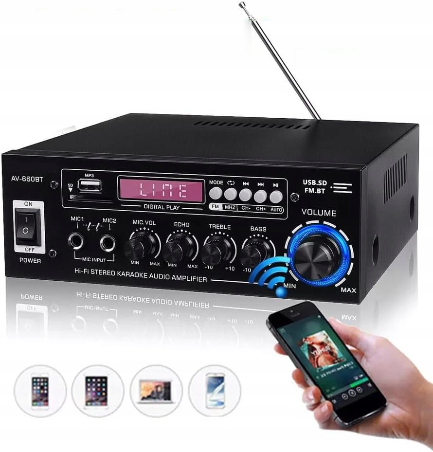 Stereo Zesilovač Bluetooth 5.0 Rádio Fm Led Displej Anténa S Dálkovým Ovládáním