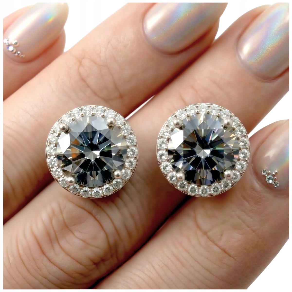 Náušnice Šedý Moissanit 2x 1 karát Halo grey Moissanite diamant