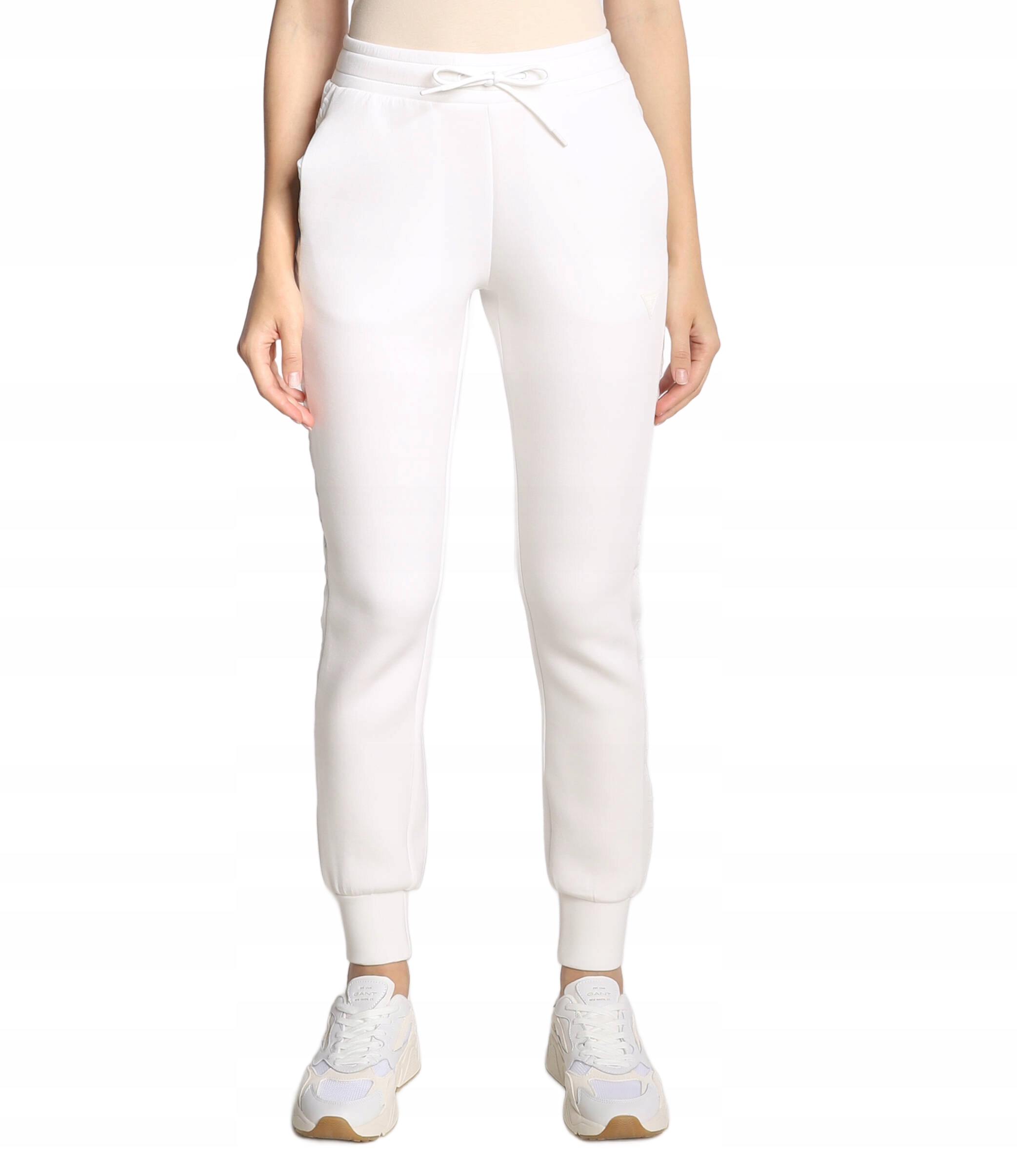 Guess Dámské Dlouhé Teplákové Kalhoty Bílé S Lampasy, Zavazovací, Velikost S