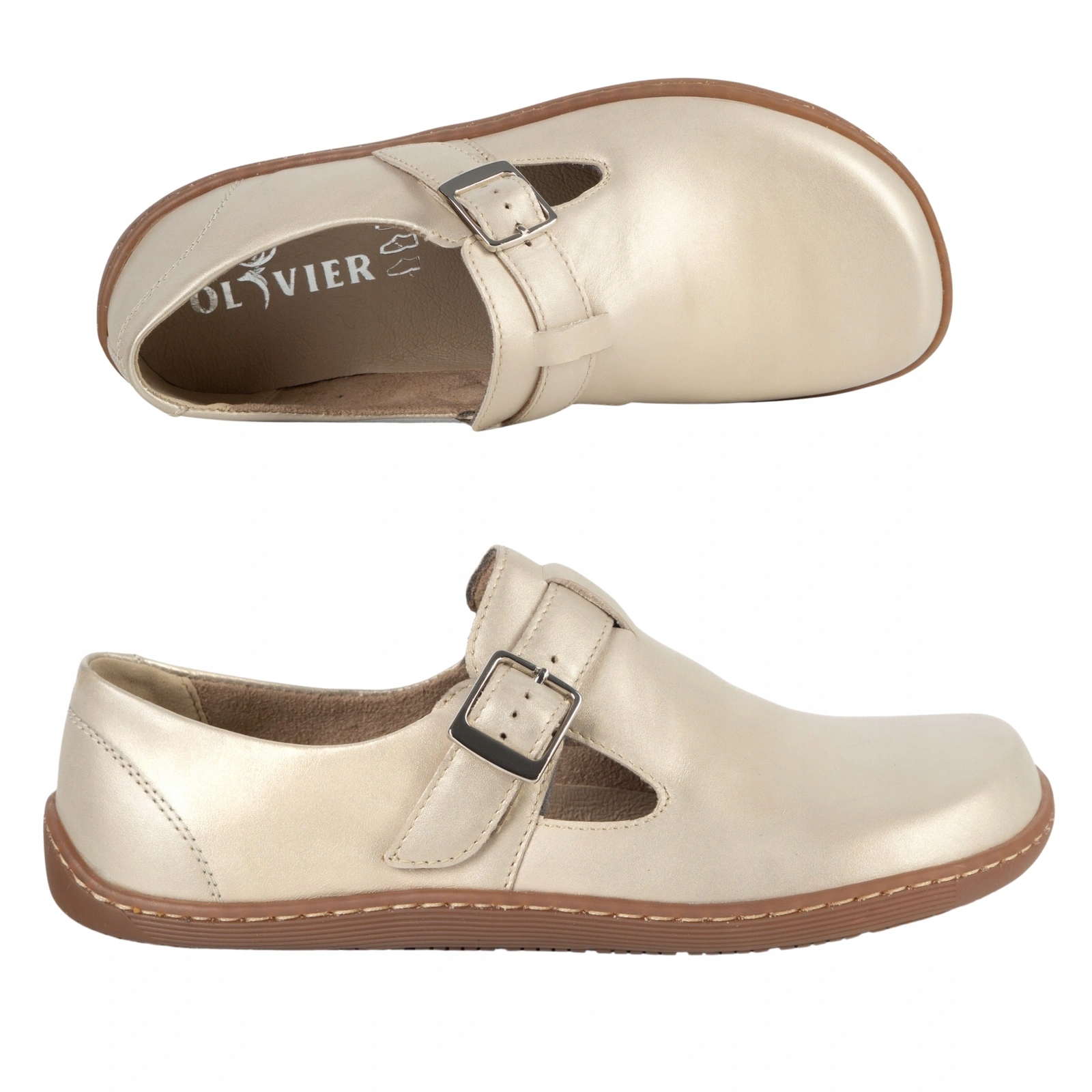 Dámské kožené barefoot boty Rosa zero drop s páskem, zlaté, velikost 36