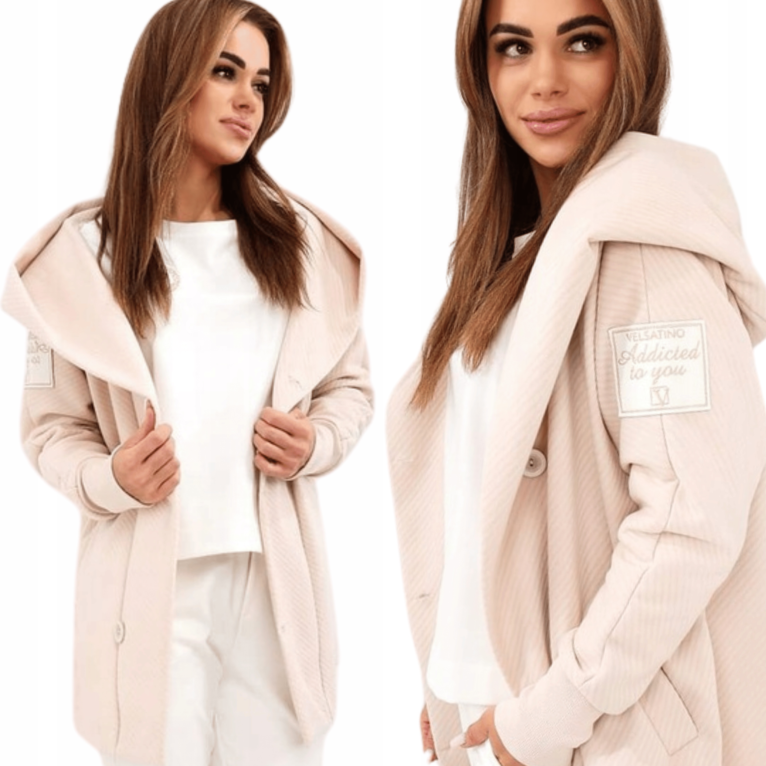 Kurtka Damska Bluza Parka Płaszcz Kaptur Prążek Luźna Wełna Polska Beż 2859