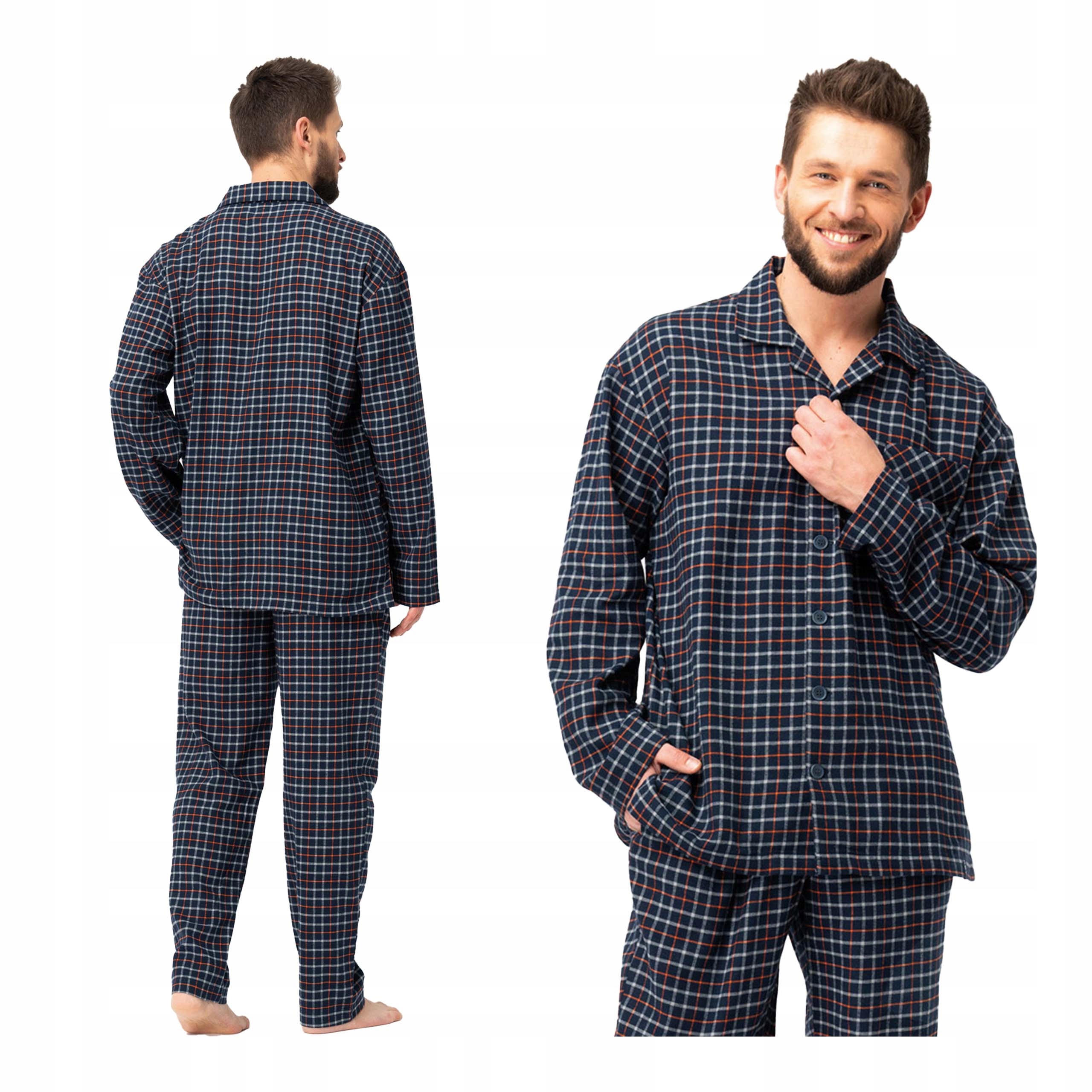 Pánské dvoudílné pyžamo s kostkovanými dlouhými flanelovými kalhotami, bavlna Key M
