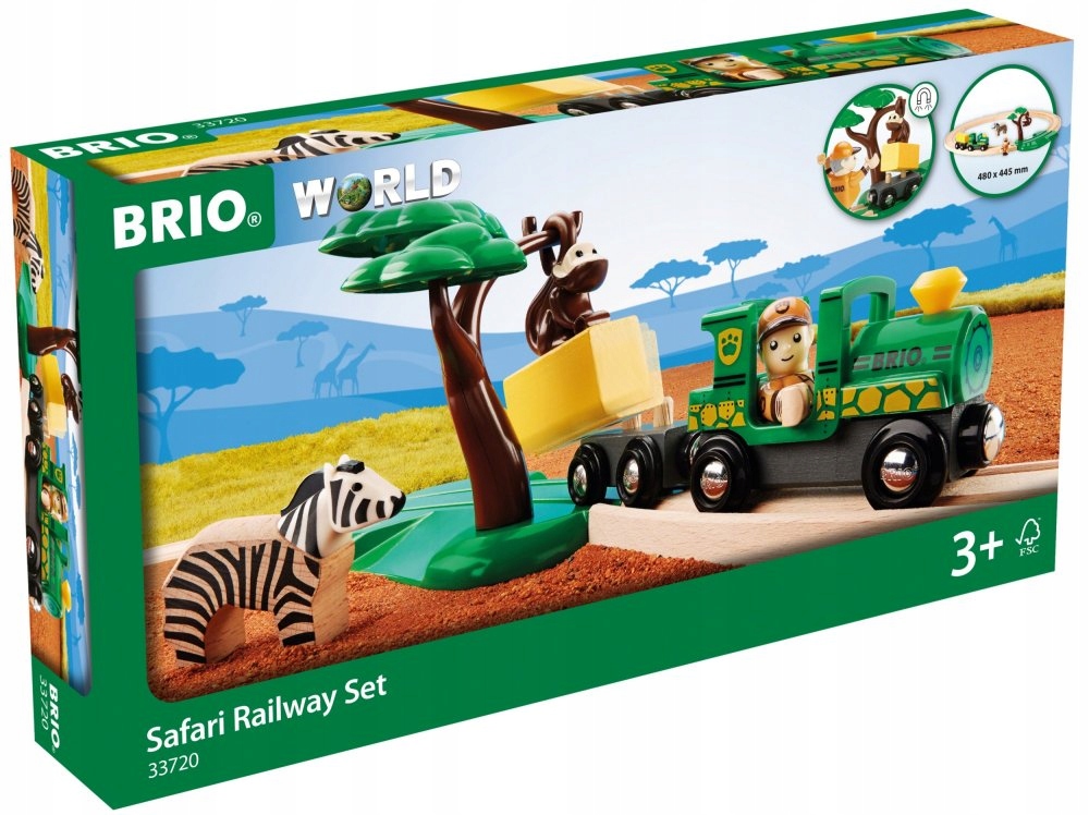 Brio World Kolejka Drewniana Safari Figurka Zebra Małpka Akcesoria