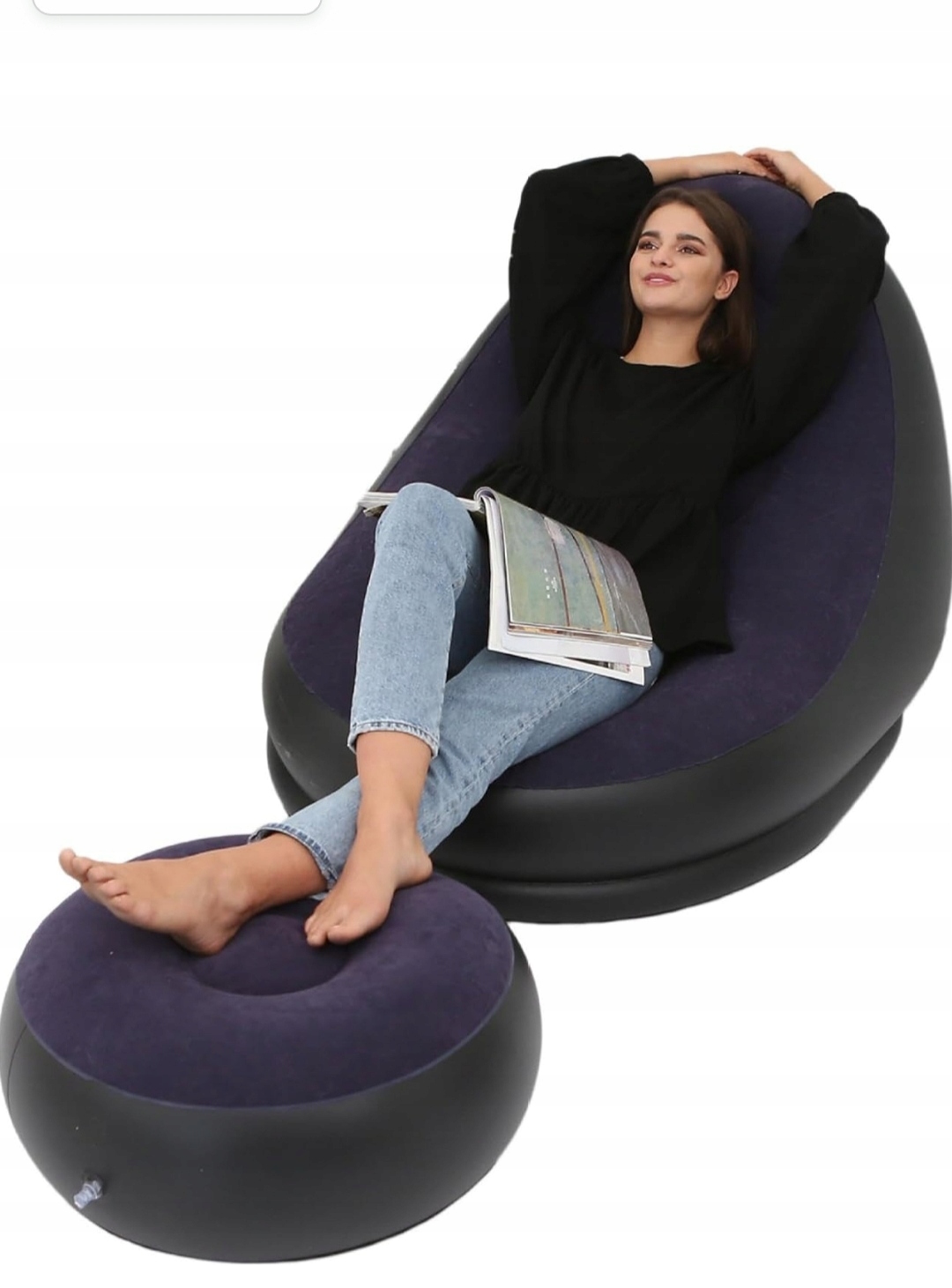 Nafukovací Křeslo S Podnožkou Ideální Pro Letní Odpočinek, Tmavě Modrá Barva