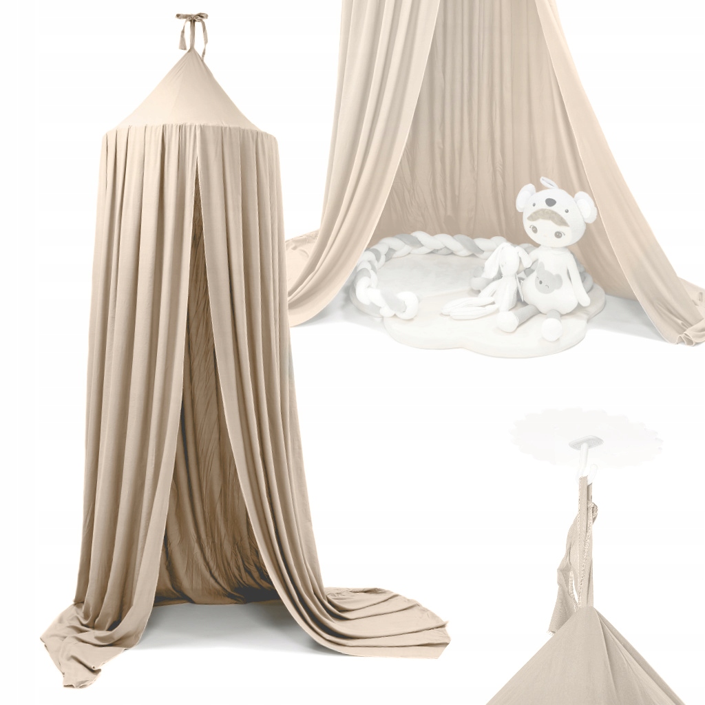 BALDACHIM ZASŁONKA DO ŁÓŻKA DOMEK TIPI NAMIOT DLA DZIECI WISZĄCY BEŻOWY