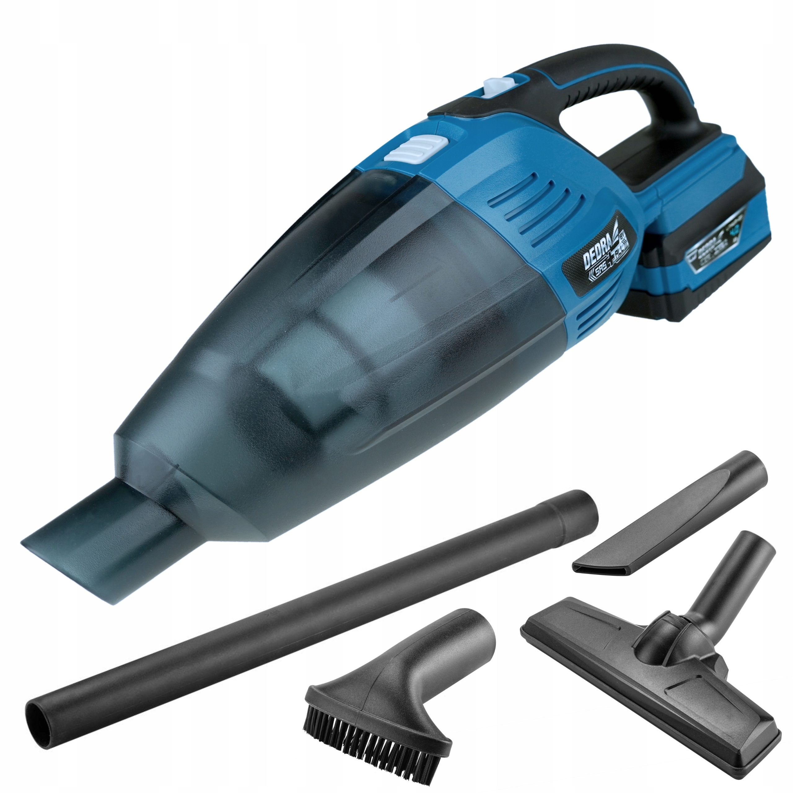 DEDRA ODKURZACZ SAMOCHODOWY AKUMULATOROWY 3,8 KPA 18V DED7070 + KOŃCÓWKI