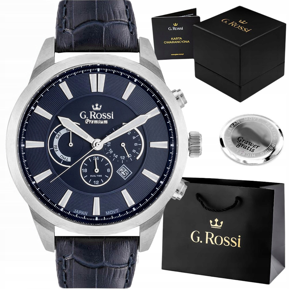Velké pánské hodinky G. Rossi s multidatem kožený řemínek Box Gravírování