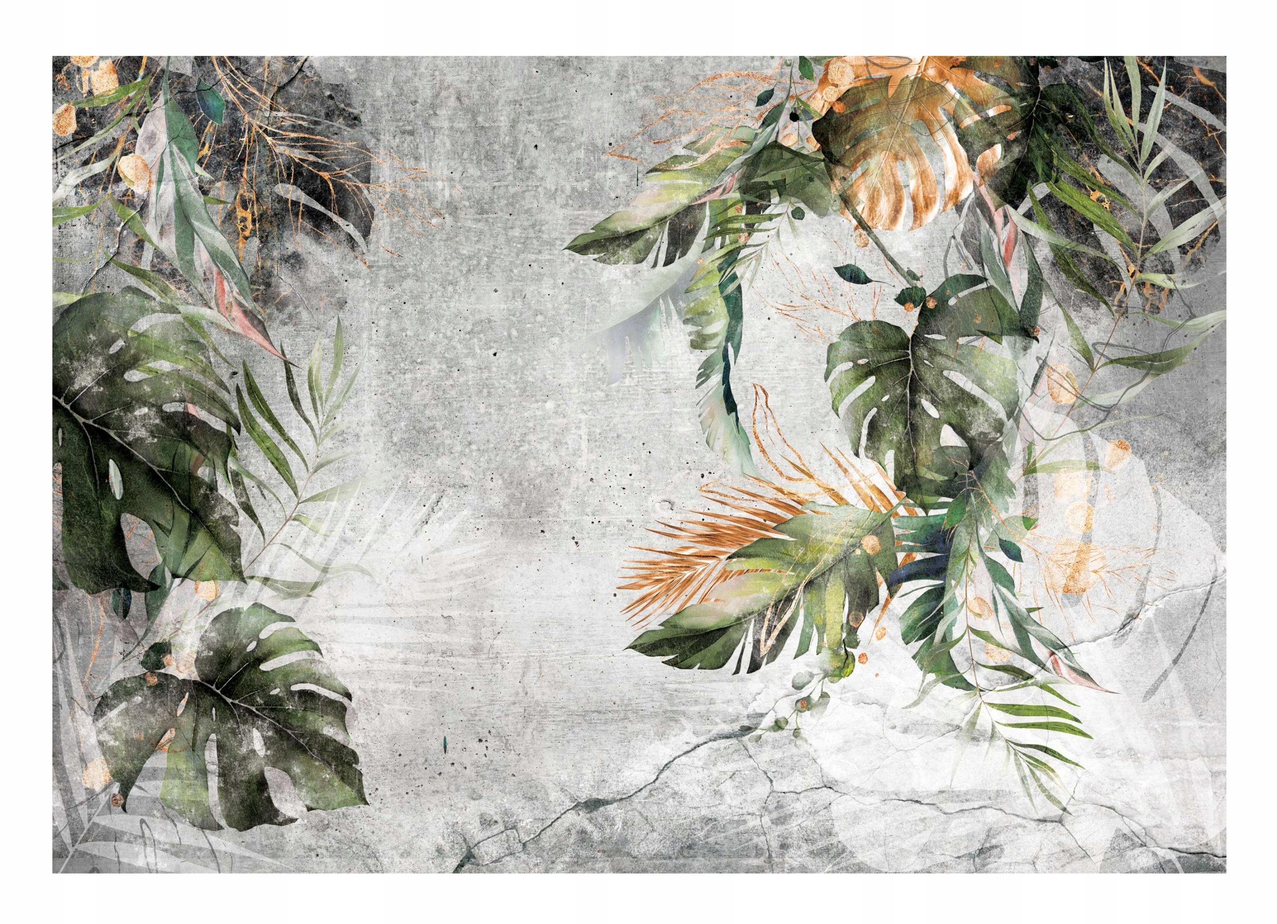 Fototapeta Listy Beton 3D Zelená Zlatá 254x184