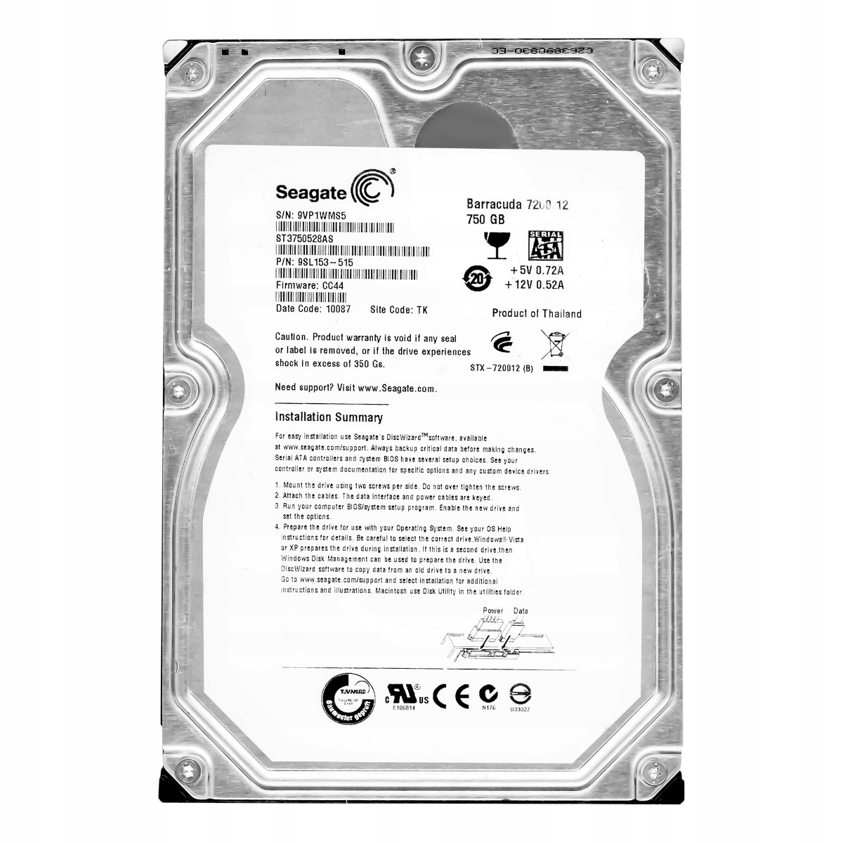 Seagate Barracuda 7200.12 750GB 7.2K 32MB Sata II 3.5'' ST3750528AS