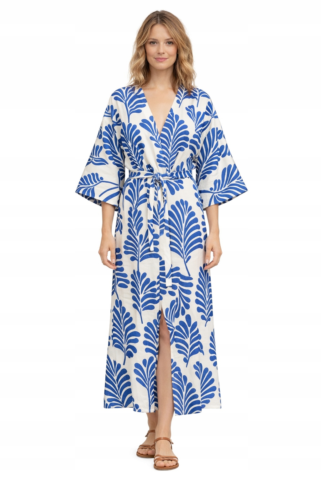 Šaty MIDI Rostlinný Vzor S Dlouhým Rukávem S/m 1I3A