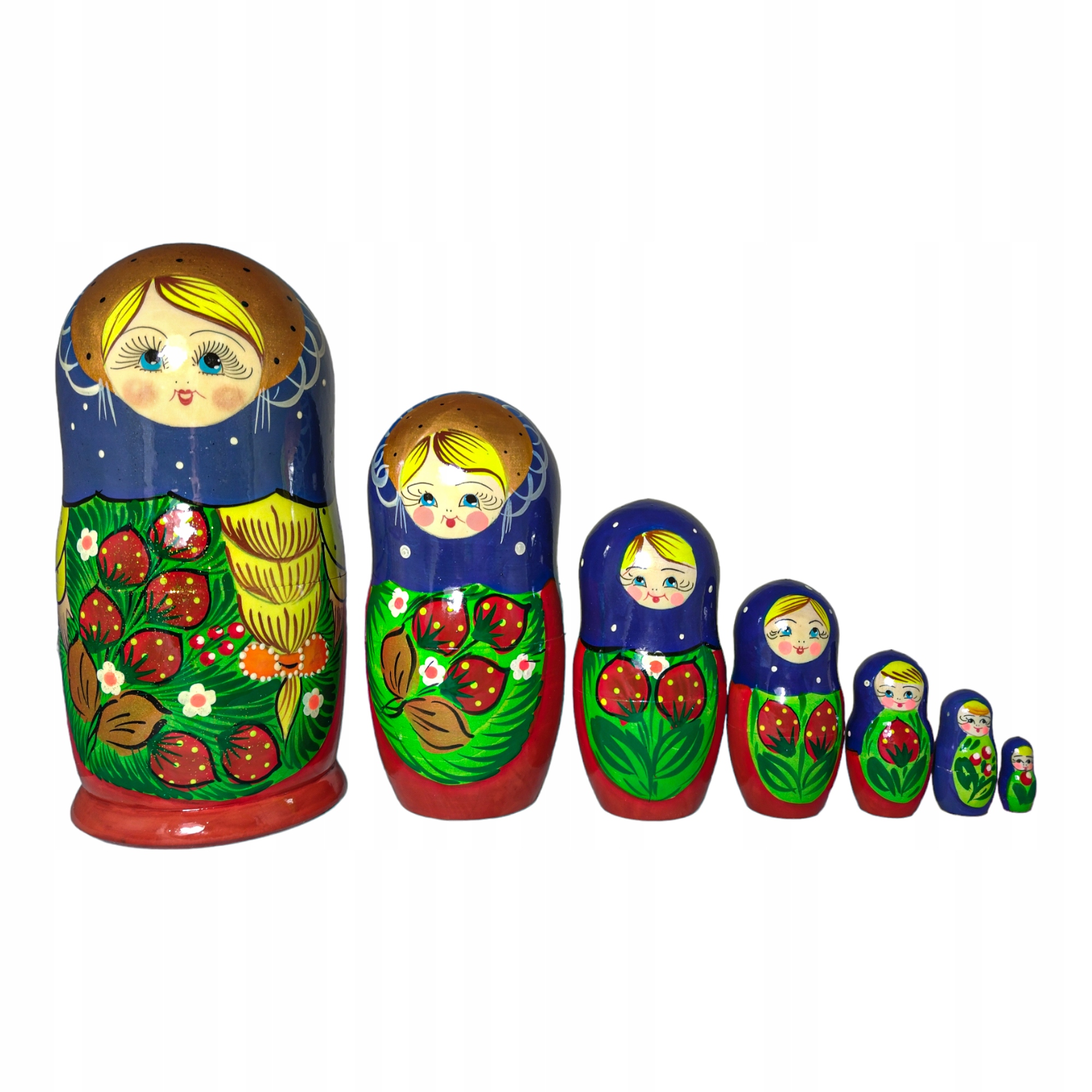Dřevěná panenka Matrjoška Babuška 7v1 20 cm rečně malované ovoce