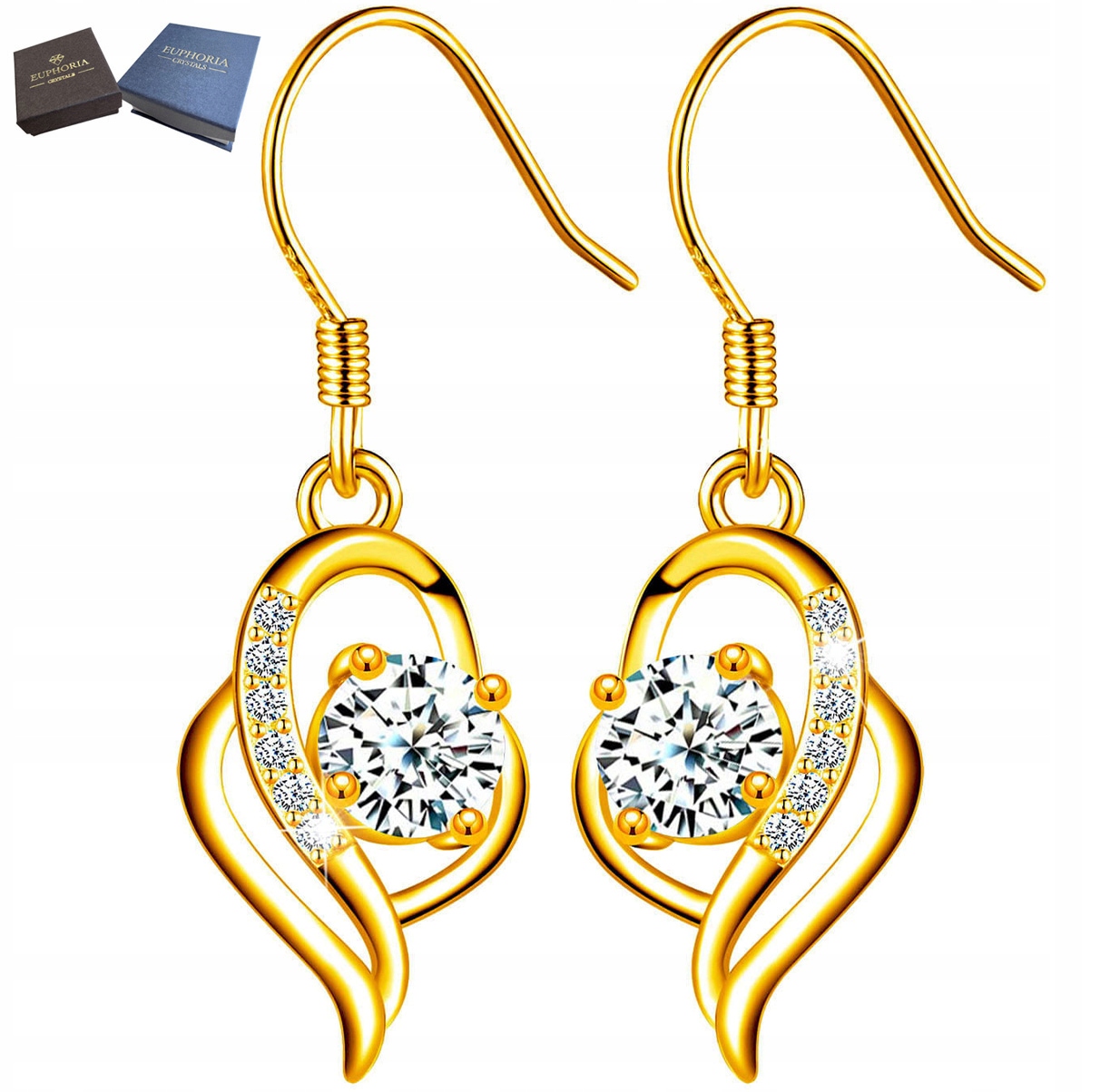 Krásné zlaté Náušnice Stříbro 925 Zirkony jako Dárek pro manželku Dlouhé