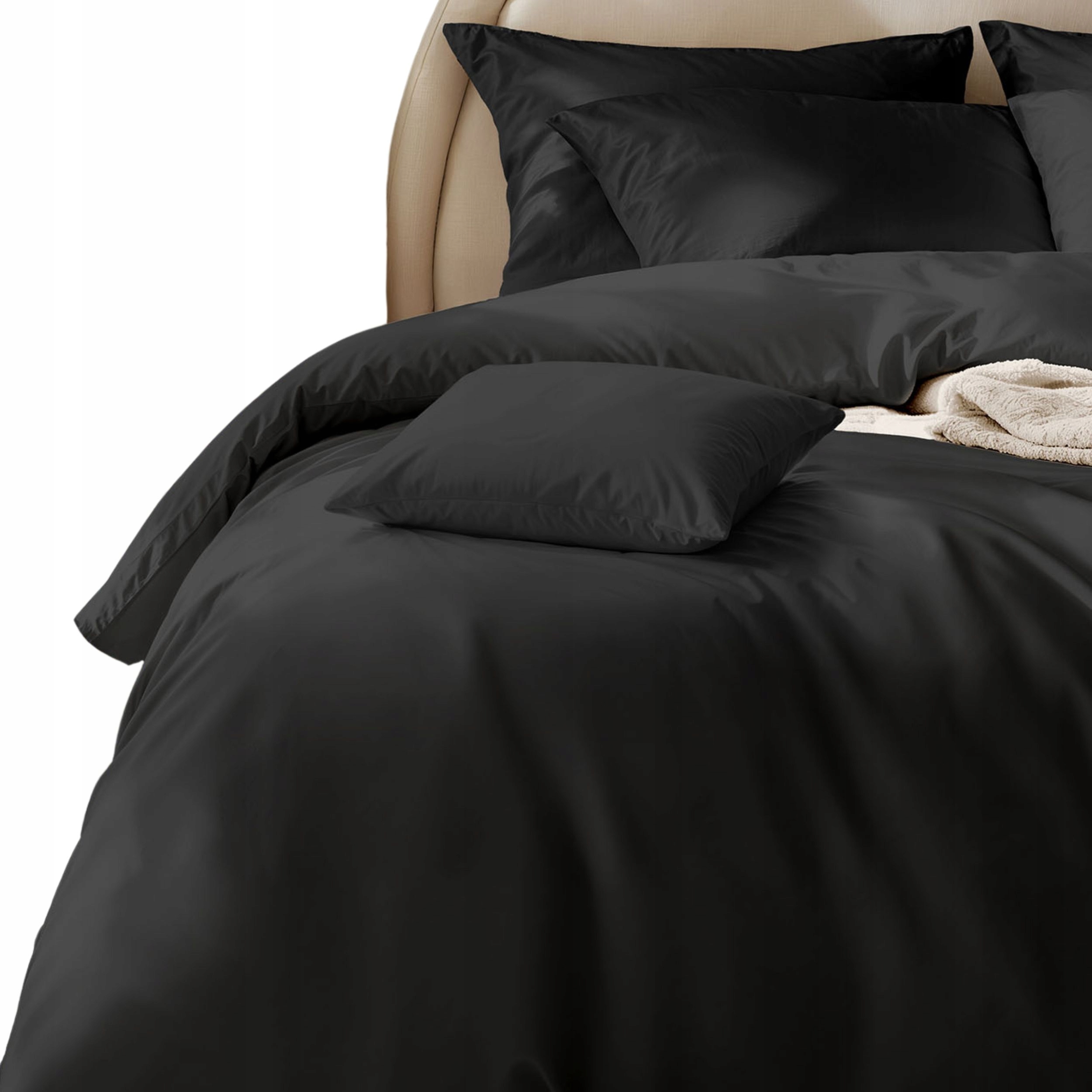 Pościel Bawełna Satynowa 200x220 CM 2 Poszewki 70x80 Komplet Czarna