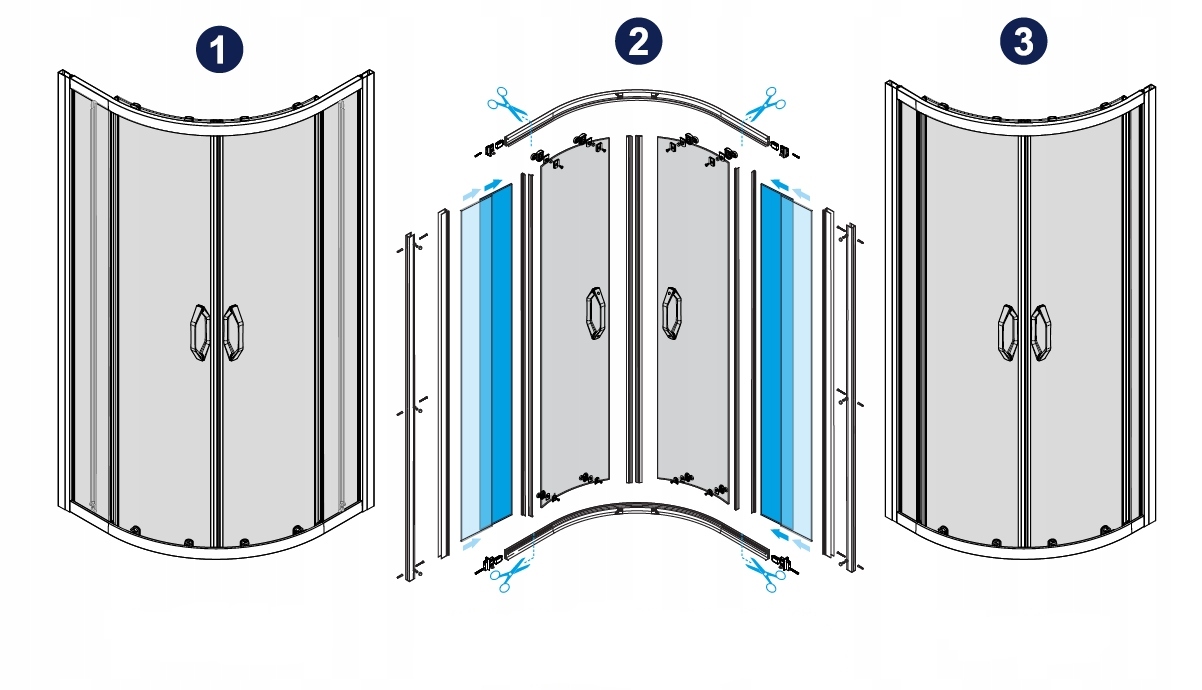 Schemat montażu kabiny FLEXI – widok