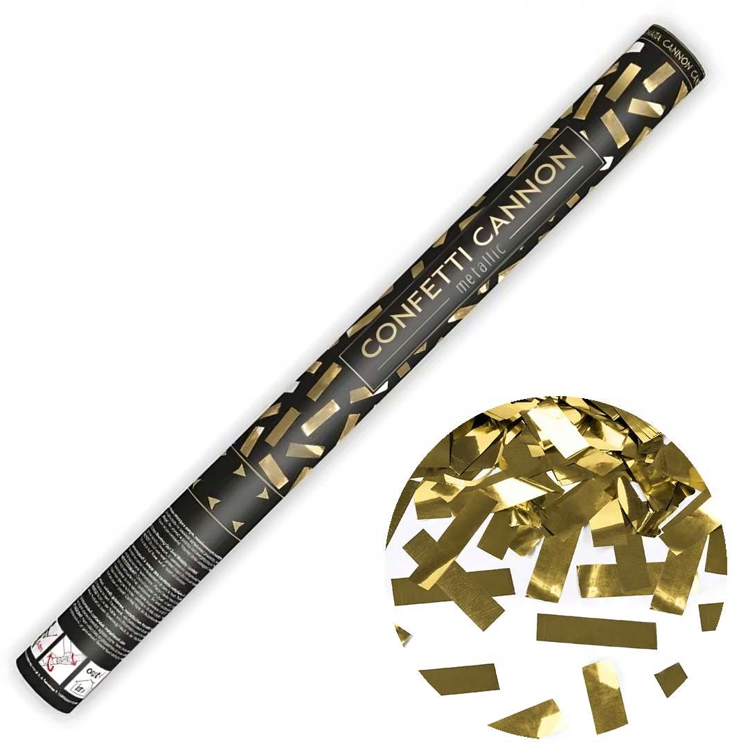 Strzelająca tuba KONFETTI złote metaliczne 60 cm