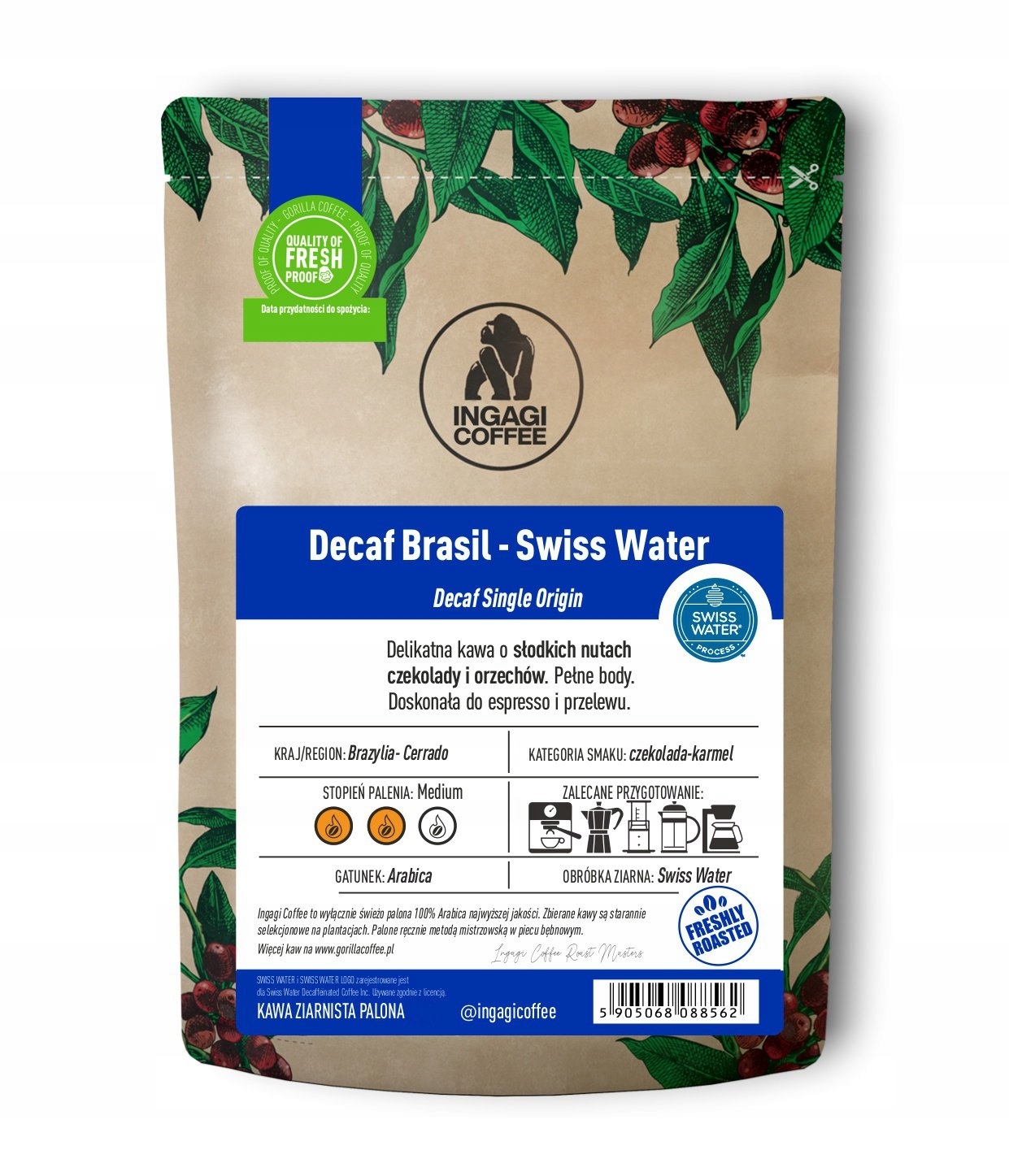 Káva bez kofeinu 1 kg Brazílie Swiss Water zrno