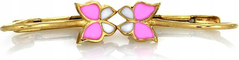 Zlaté náušnice 585 s růžovým motýlem, dětské, 0,87 g, módní design, dárek , 14k