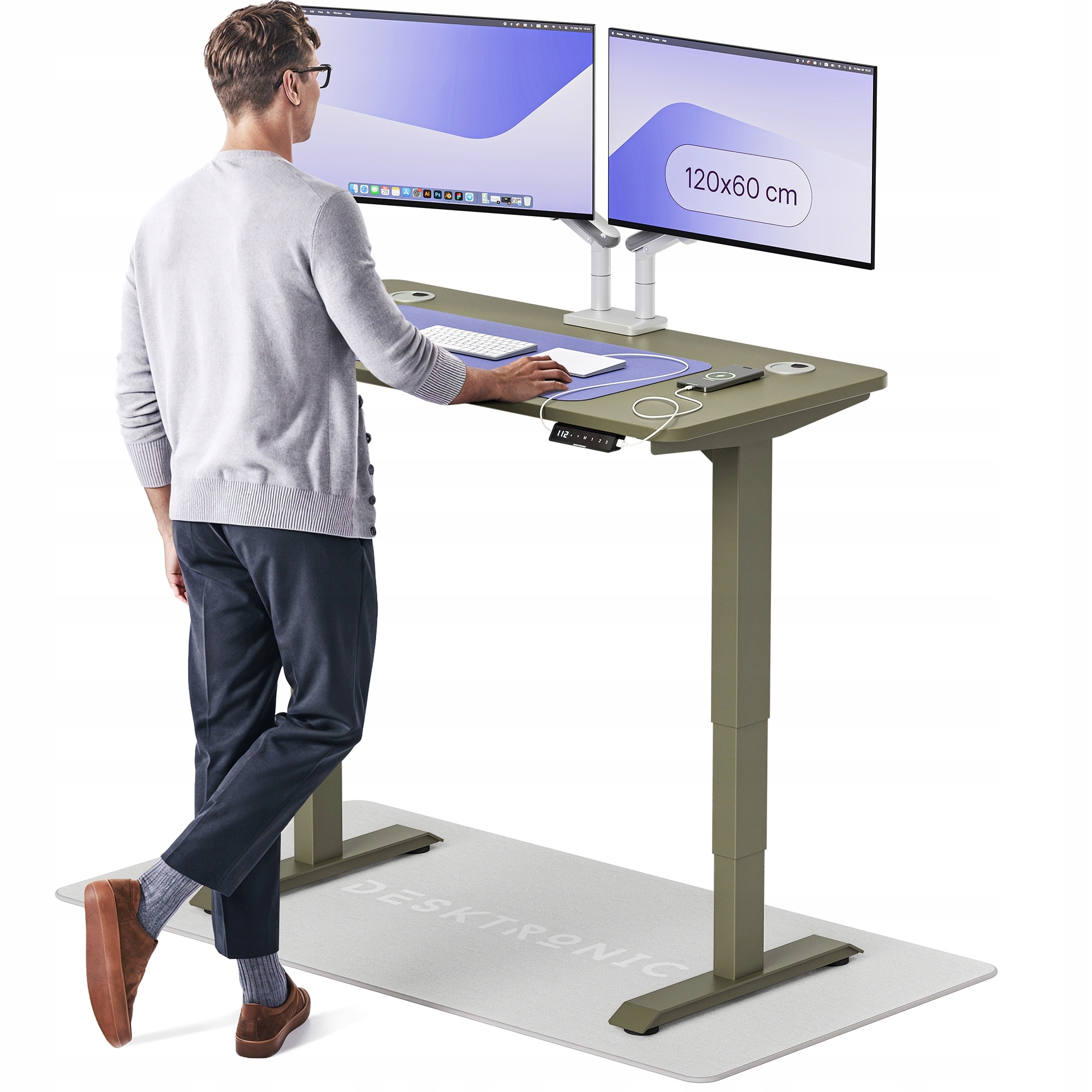 Biurko z elektryczną regulacją wysokości HomePro 120x60 cm Zielony/Zielony