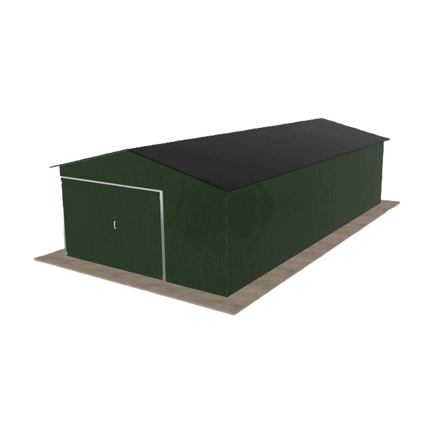 Plechová garáž 4.5 x 9 m jednopolohová, dvouspádová, zelená