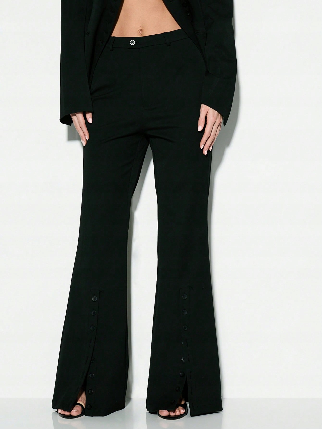 Elegantní Zvonové Kalhoty S Rozepínacími Nohavicemi, Černé, Velikost 42