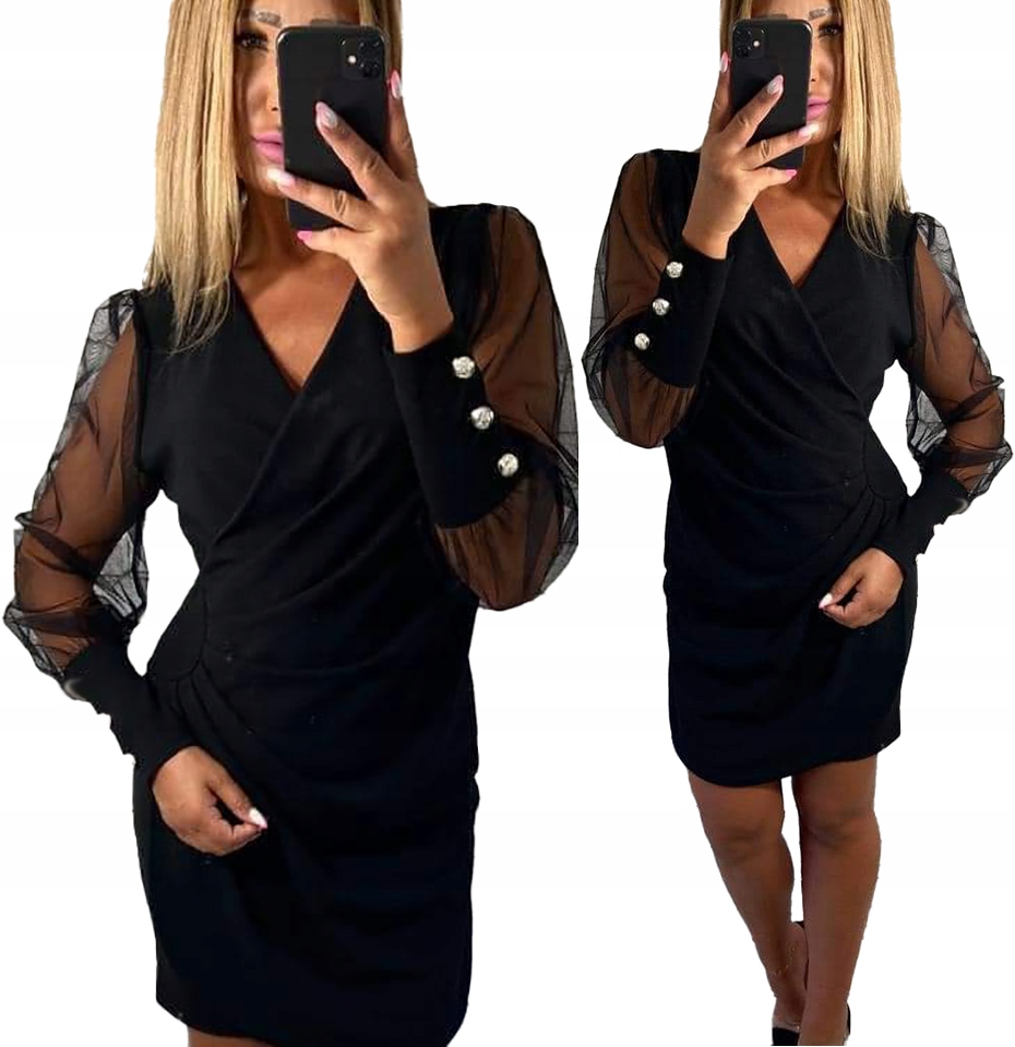 Dámské černé Elegantní večerní midi šaty s dlouhým rukávem, Vel 46
