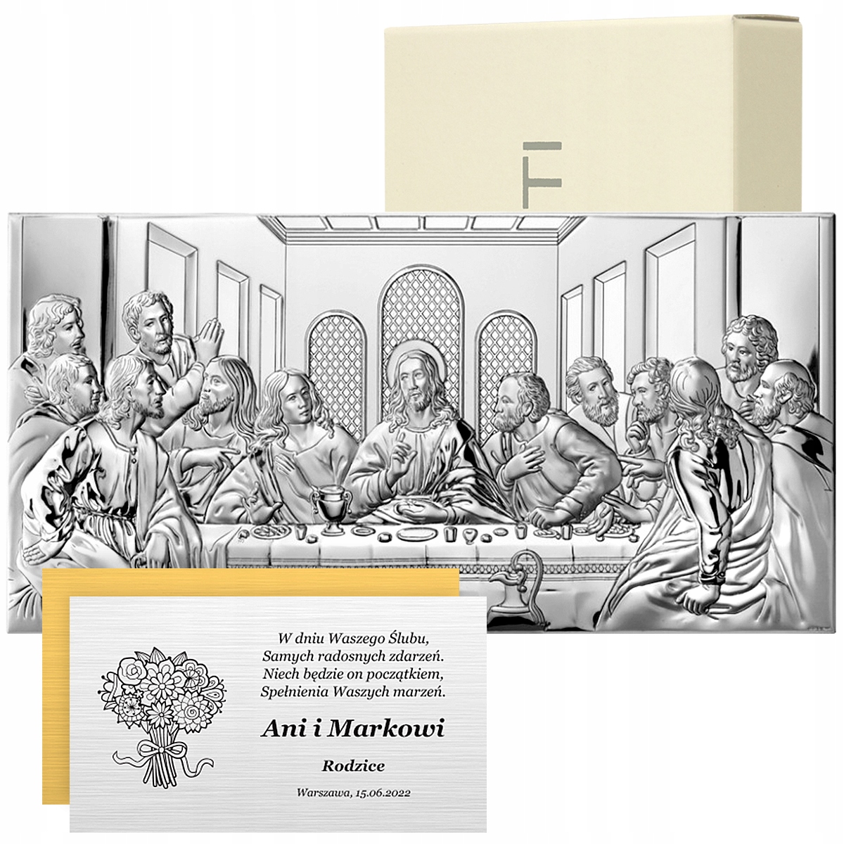 Posledná večera Strieborný obraz s gravírovaním na svadbu, sväté prijímanie, Ikona Valenti