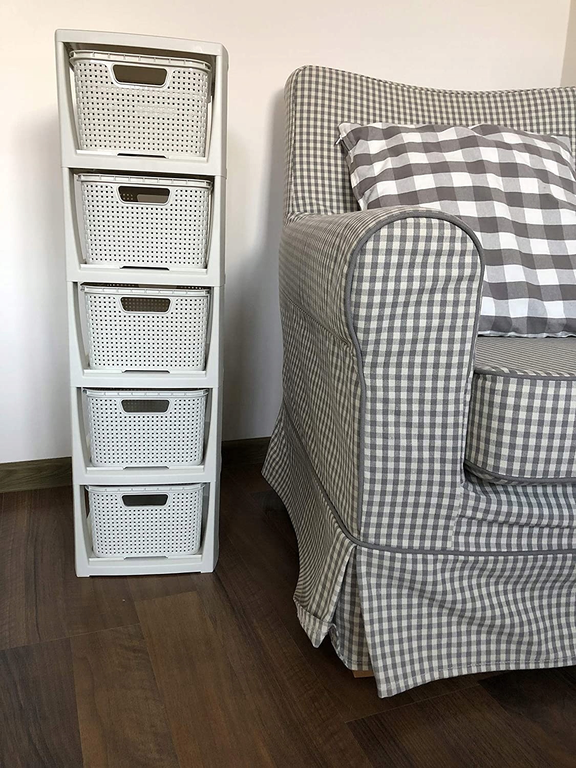 REGAŁ KOMODA SZAFKA PÓŁKA Z 5 KOSZAMI RATTAN BRANQ Drzwi brak