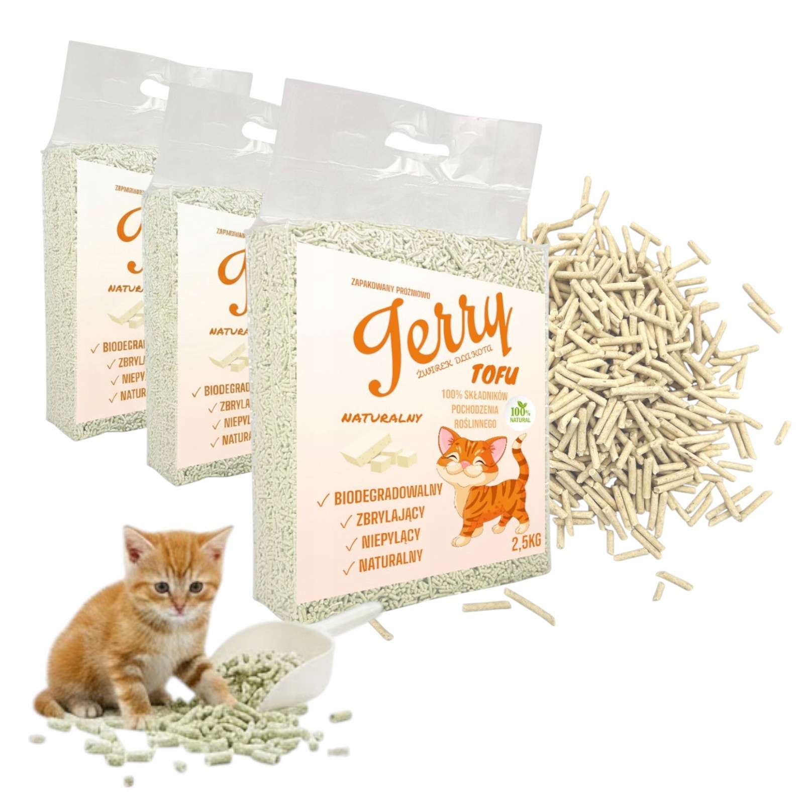 Wydajny żwirek Jerry Tofu Ekologiczny Zbrylający Natural Pakiet 6x2,5kg