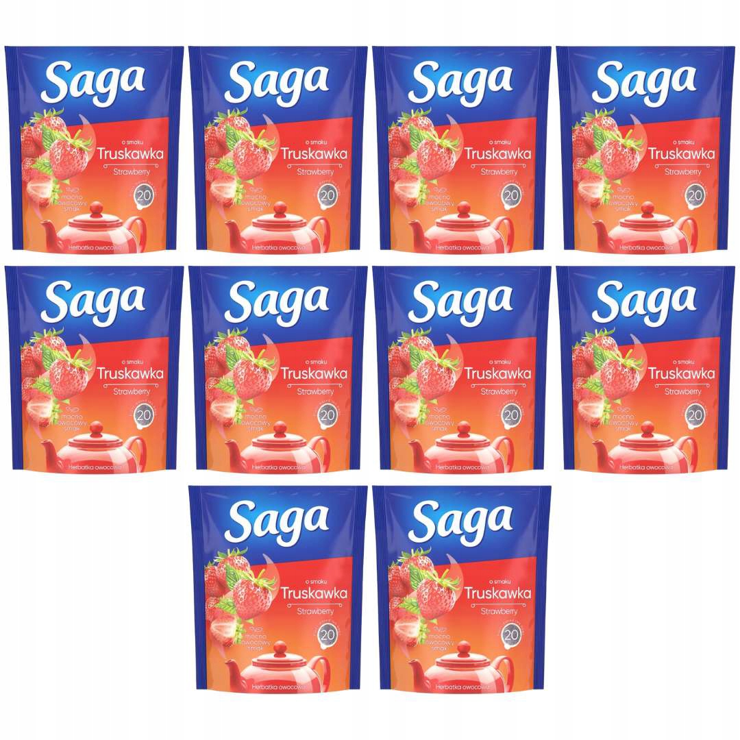Levně Saga Ovocný čaj s příchutí jahoda 34 g (20 sáčků) x 10 kusů
